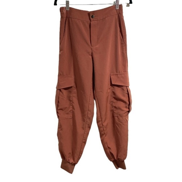 Zara cargo joggers satin silky smooth elastic waistband & hem xs terra cotta - Picture 1 of 5